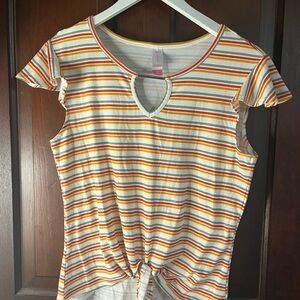 Striped Keyhole Tie-Front Top